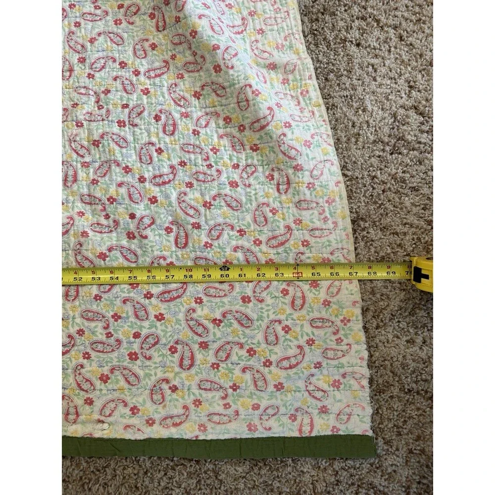 Vtg Hand Quilted Calico Quilt Paisley Floral Strip Patchwork Cottagecore 67x74